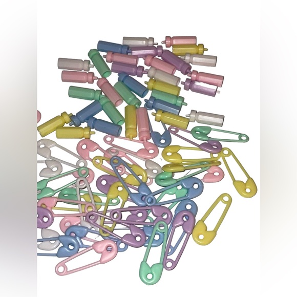 Baby Shower Party Favors Plastic decorations 77 Mini bottles and Pin Baby Colors - Picture 5 of 7